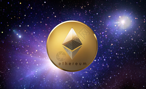 加密货币,金融技术商业黄金Etalum硬币紫外线背景金色的Etalum硬币太空上金色的Etalum硬币图片