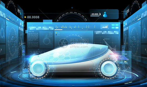 运输未来技术未来主义车虚拟屏幕投影黑色背景未来主义车虚拟屏幕未来主义车虚拟屏幕图片