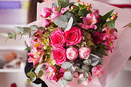 玫瑰花店花店用粉红色的花时尚花花店用玫瑰花背景