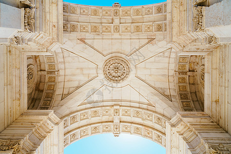 卢阿奥古斯塔拱门的建筑细节建于1755,位于葡萄牙里斯本市图片
