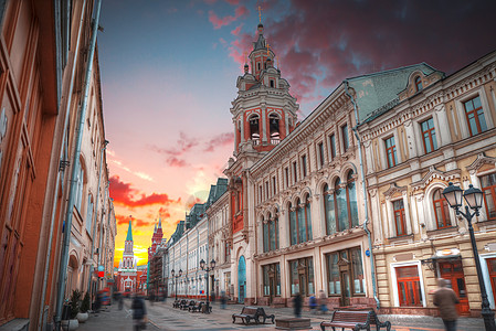 莫斯科市中心的古街离红色广场远图片