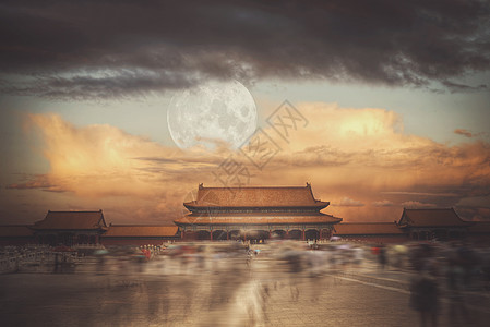 紫禁城世界上最大的宫殿建筑群位于北京的中心大月亮照耀着紫禁城大月亮照耀着图片