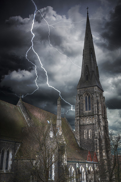 雷雨闪电哥本哈根阿尔教堂丹麦雷雨闪电图片