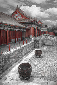 紫禁城,北京,中国黑白照片图片