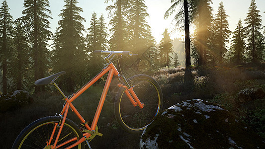 日落时山林里骑自行车图片