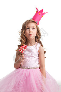 美丽的小糖果公主女孩戴着大粉红色心形棒棒糖戴皇冠的女孩着心棒棒糖图片