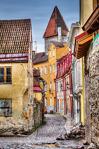 爱沙尼亚塔林老镇街高动态范围HDR图像爱沙尼亚塔林老镇街背景图片