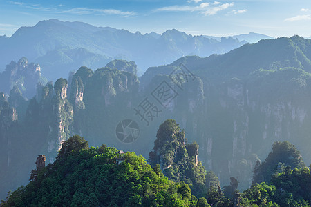 中国著名的旅游景点张家界石柱崖山日落湖南武陵源张家界山脉,中国图片