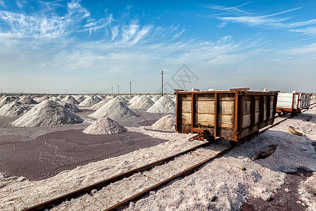 铁路道路与铁路手推车盐矿山桑巴湖,桑巴,拉贾斯坦邦,印度盐矿图片