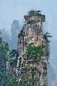 中国著名的旅游景点张家界石柱崖山雾云中,湖南武陵源,中国带着相机锅张家界山脉,中国图片