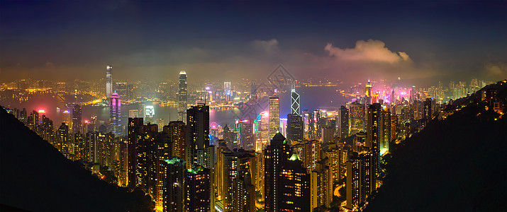 著名的香港风景香港摩天大楼的全景,天际线城市景观,维多利亚峰的蓝色时刻中国香港香港摩天大楼天际线城市景观景观图片