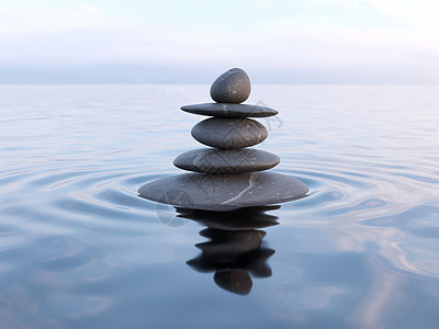 禅石水中与反射平平衡冥想放松平衡的禅宗石头水中图片