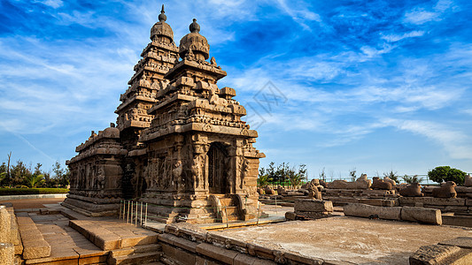 著名的泰米尔纳德地标全景海岸寺庙,世界遗产地点马哈巴利普拉姆,泰米尔纳德邦,印度印度泰米尔纳德邦Mahabalipura图片
