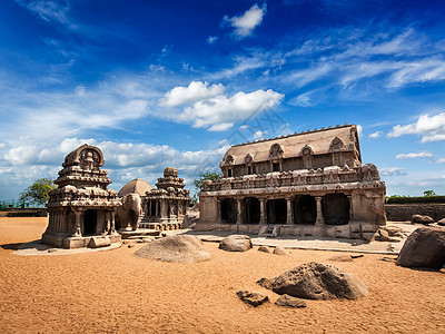 五拉萨斯古老的印度整体印度岩石切割建筑马哈巴利浦兰,泰米尔纳德邦,南印度五个拉斯马哈巴利浦兰,南印度图片