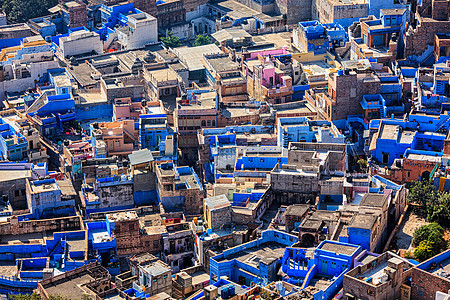 鸟瞰乔德普尔,也被称为蓝色城市,因为生动的蓝色油漆婆罗门房屋周围的梅尔兰加尔堡乔杜尔,拉贾斯坦邦印度拉贾斯坦邦蓝色城市乔图片