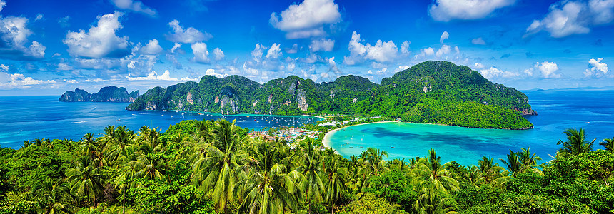 热带岛屿的全景PhiPhiDonPhiPhiLeh海上泰国克拉比热带岛屿的全景图片