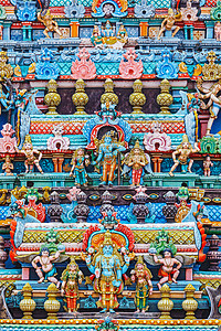 印度教寺庙Gopura塔上的BAS浮雕斯里兰加纳塔瓦米寺蒂鲁奇拉帕利毛,泰米尔纳德邦,印度印度教寺庙戈普拉塔图片