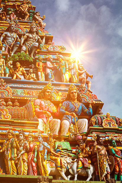 印度泰米尔纳德邦钦奈的印度教寺庙Kapaleeshwarar的Gopuram塔印度教寺庙的戈普拉姆塔图片