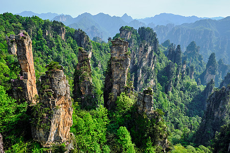 中国著名的旅游景点张家界石柱崖山日落湖南武陵源张家界山脉,中国图片