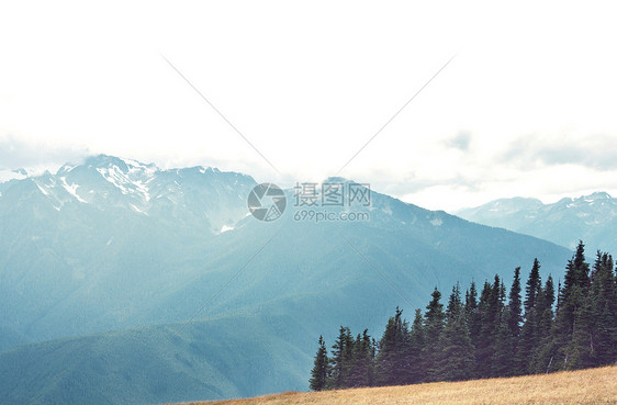 夏天阳光明媚的日子里,风景如画的山景适合自然背景图片