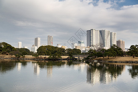 城市道路景观景观日本东京市哈玛力库花园公共公园的景观日本东京市哈玛力库花园公共公园背景