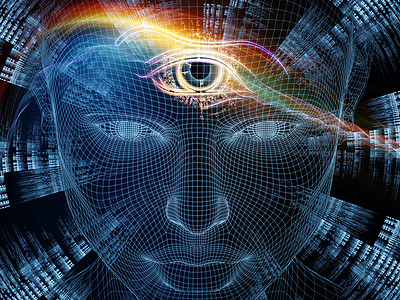 辐射思维系列人类头部线网模型分形图案的三维渲染与人类心灵人工智能虚拟现实的隐喻关系图片