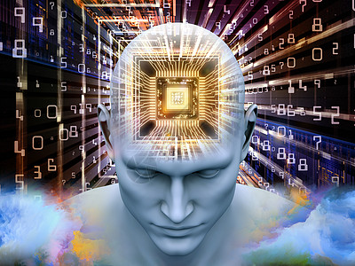 精神处理器系列人工智能头脑大众媒体现代技术的角度来看人类头部与CPU的背景图片