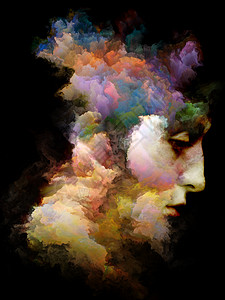 思维系列的色彩创造力想象力灵艺术的上,用充满活力的油漆装饰着女的脸图片