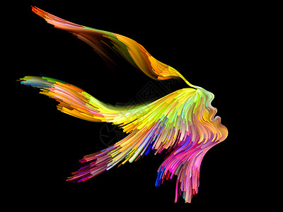 心灵之鸟系列抽象的背景,由女人鸟的轮廓执行与彩色油漆,用于项目的创造力,想象力,灵艺术图片