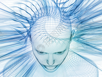 三维渲染心场系列丝网人模型头部的背景人工智能科学技术作品的分形模式图片