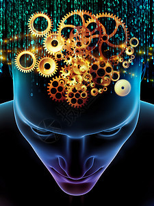 心理系列的元素关于科学教育心灵力量的人类头部技术符号的三维插图图片