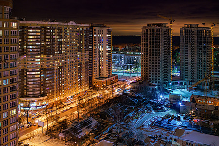 城市新的建筑冬季夜景图片