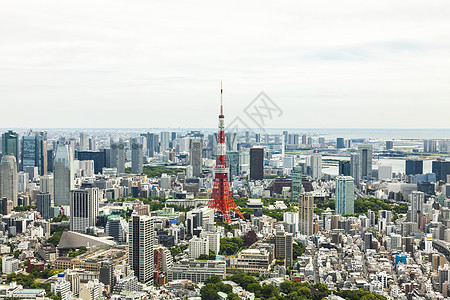 东京塔城市天际线的鸟瞰,日本东京Minato市石坝Koen区图片