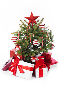 诞树礼物装饰诞树礼物隔离白色背景上图片