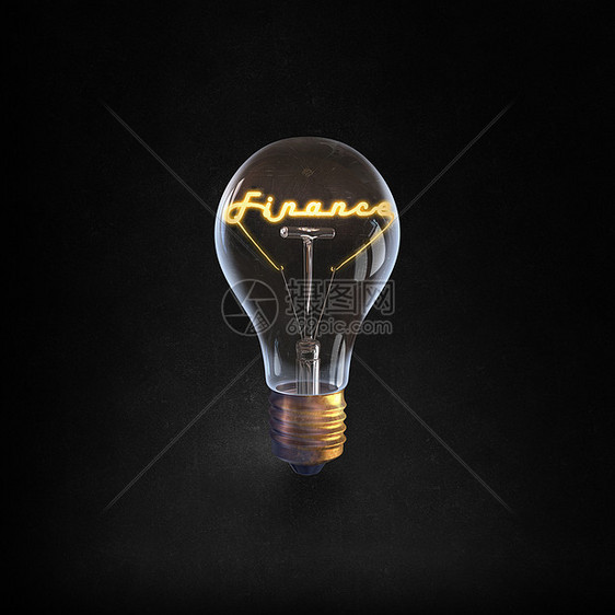 商业的想法发光璃灯泡与单词金融内部图片