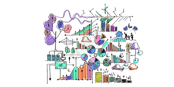 商业计划背景图像与丰富多彩的商业草图策略图片