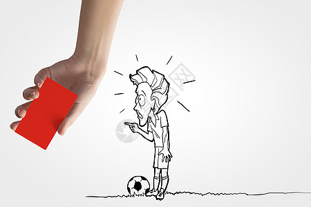 潘卡足球罚款卡足球运动员人手的漫画红牌背景