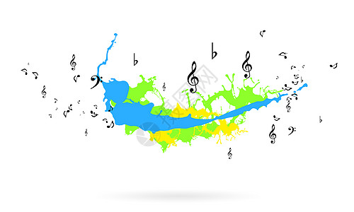 音乐背景图像与彩色飞溅音乐标志图片