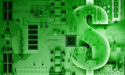 电路板背景电路板绿色背景与美元货币标志图片