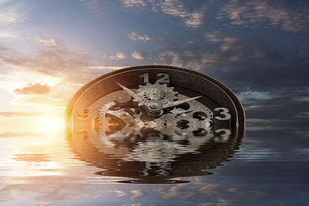 当时间流逝的时候时间与时钟机制淹没水中图片