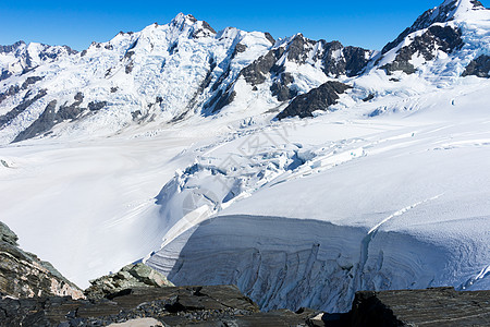 雪山山景雪,蓝天清澈图片