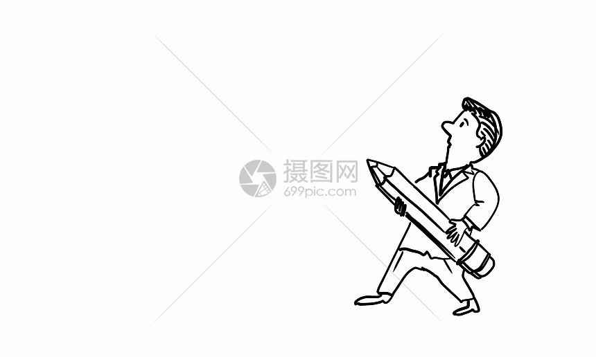 卡通趣的人白色背景上铅笔的滑稽男人的漫画图片