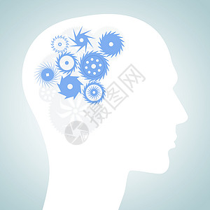 思维机制男头部的轮廓,大脑中齿轮图片