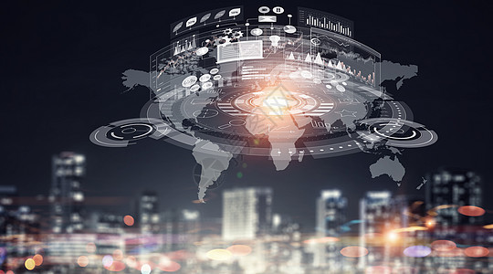 全球联系互动人的网络连接夜间城市背景下的三维渲染图片