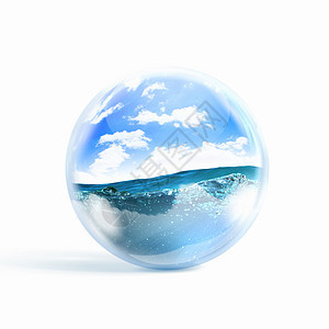 蓝色的海浪璃球体内美丽的蓝色海浪图片