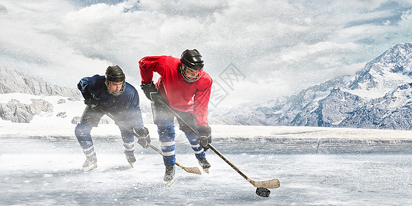打曲棍球冰球运动员外的冰上图片