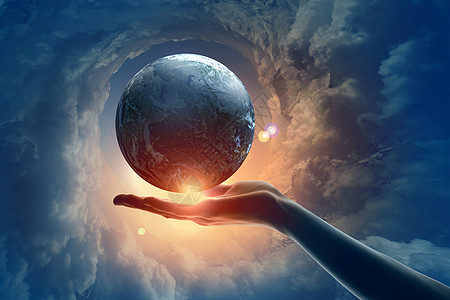 地球行星的图像手插图背景下手握地球行星的图像背景图片