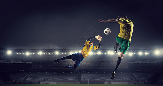 体育场球场的足球运动员为球而战背景图片