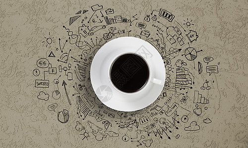 这咖啡时间咖啡的形象与商业草图背景图片