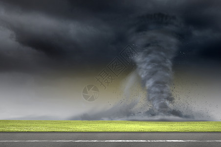 龙卷风路上强大的巨大龙卷风路上扭曲的图像图片